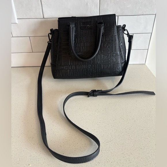 Steve Madden Embossed Leather Crossbody shoulder Tote Bag Purse Black EUC Mint - Picture 1 of 10